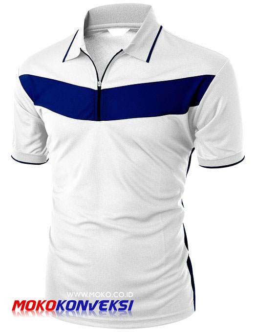 Model Kaos Kerah Polo Shirt Desain Profesional Warna Putih Biru