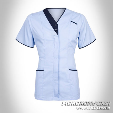 Baju Perawat Rumah Sakit Modern Model Tunik Warna Biru Muda Hitam