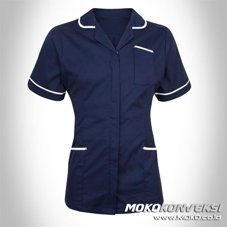 model baju perawat wanita modern warna biru navy putih untuk baju rumah sakit