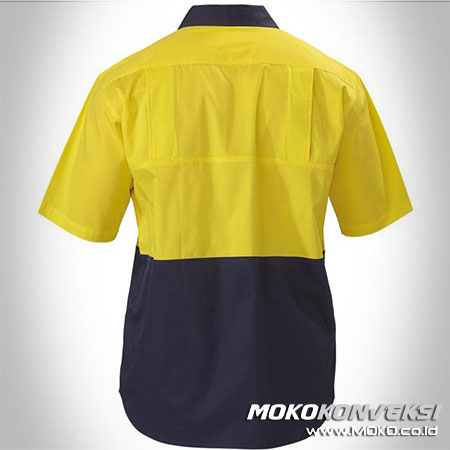 Gambar Wearpack Kerja Lengan Pendek Model Pakaian Dinas Lapnagan Warna Kuning Biru Donker Navy Terbaru