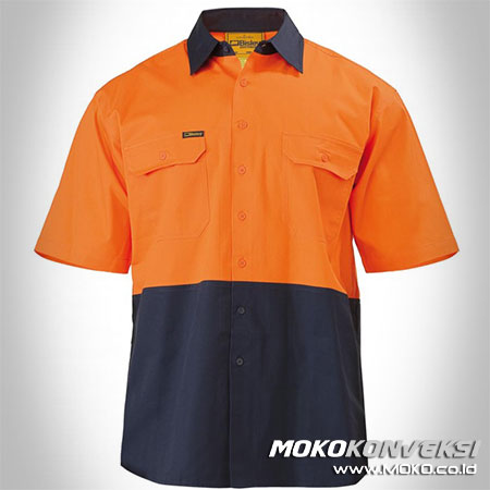 Desain Pakaian Seragam Wearpack Lengan Pendek Terbaru Warna Orange Biru Donker Navy