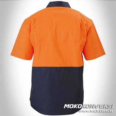 Harga Wearpack Kerja Desain Baju Seragam Lapangan Lengan Pendek Atasan Warna Orange Biru Donker Navy
