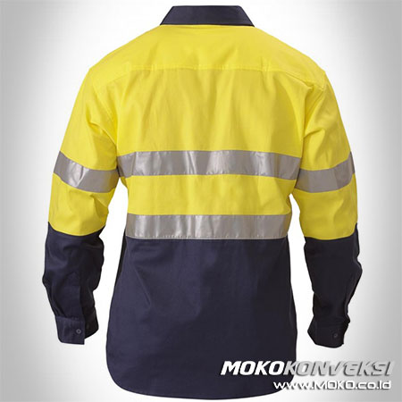 Jual Pakaian Safety Warna Kuning Biru Dongker/Navy Dengan Variasi Scotchlite Konveksi Seragam Wearpack