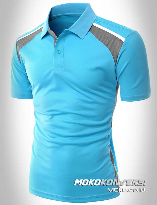 baju kaos berkerah terbaru model polo shirt sporty warna biru depan moko konveksi