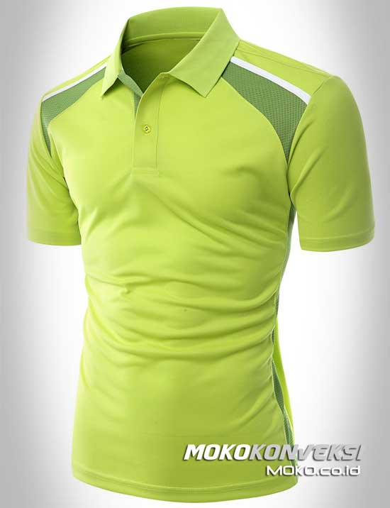 kaos kerah pria terbaru desain baju polo shirt sporty warna hijau depan moko konveksi