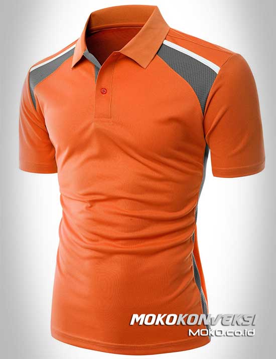 harga kaos polo shirt bordir desain polo shirt sporty warna orange depan moko konveksi