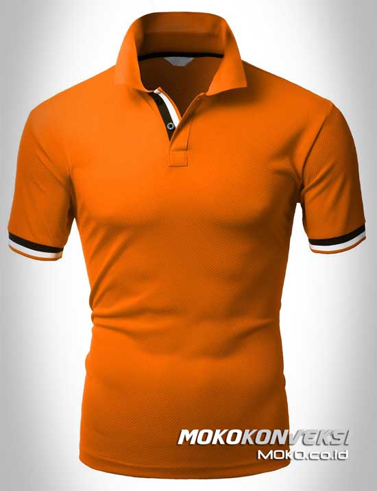 kaos big size polo shirts double stripes warna orange moko konveksi