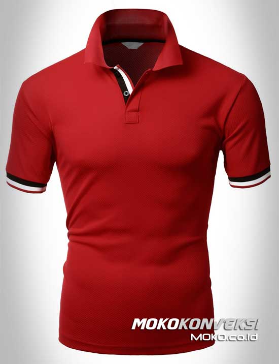 supplier kaos polo shirts double stripes warna merah moko konveksi