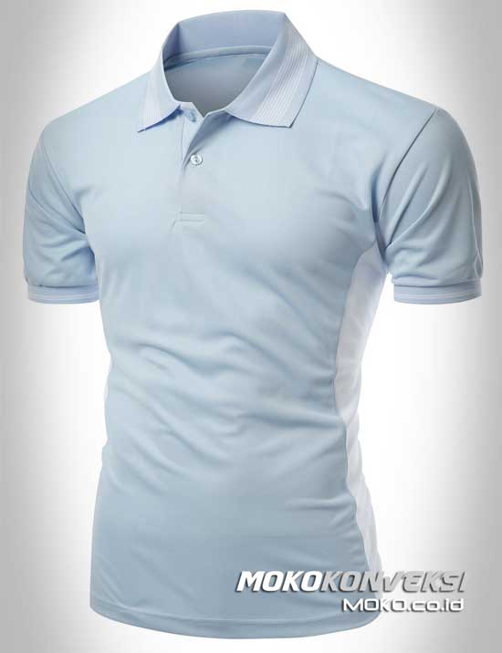 produksi baju kaos kerah keren polo shirt custom warna biru moko konveksi