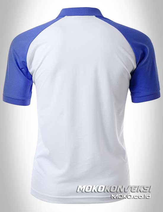 seragam kaos kerah polo shirt raglan warna biru putih moko konveksi