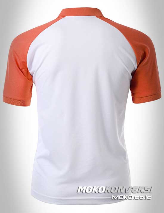 baju kaos berkerah terbaru polo shirt raglan warna orange putih moko konveksi