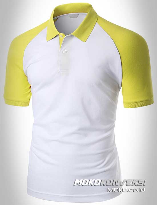 model kaos kerah pria terbaru polo shirt raglan warna kuning putih moko konveksi