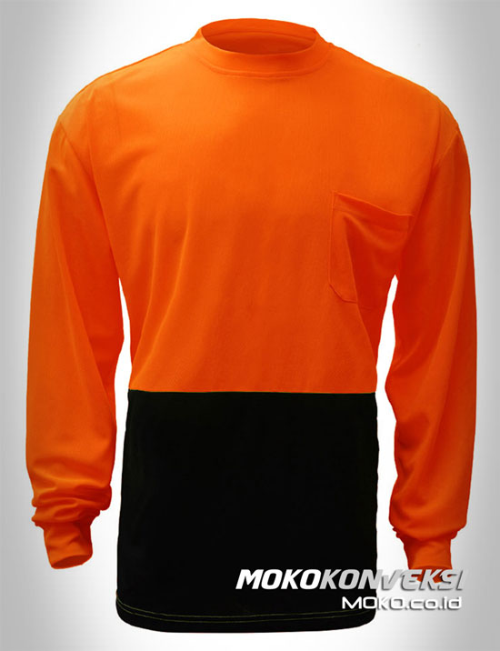 supplier kaos original tshirt safety kombinasi orange biru dongker lengan panjang moko konveksi