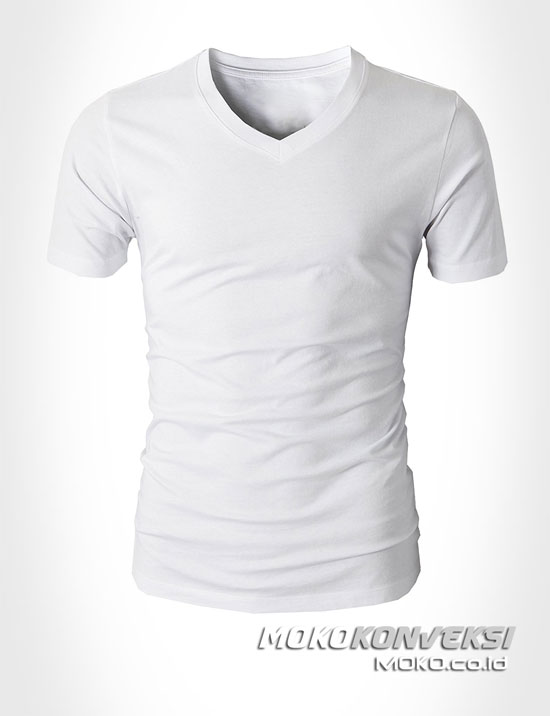Model Baju Kaos V neck Putih Lengan Pendek Moko Konveksi 